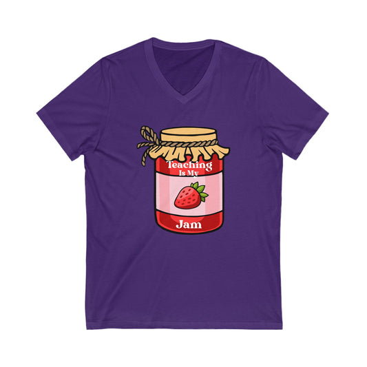 Unisex Jersey Short Sleeve V-Neck Tee-Teaching is My Jam